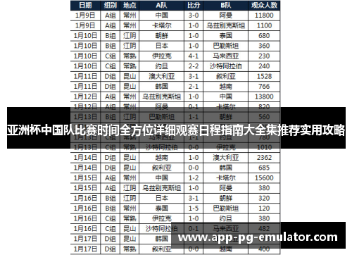 亚洲杯中国队比赛时间全方位详细观赛日程指南大全集推荐实用攻略