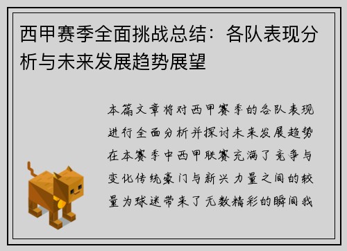 西甲赛季全面挑战总结：各队表现分析与未来发展趋势展望